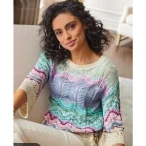Soft Surroundings Thereze pullover sweater in Pastels, Gold Bell Sleeves Size M